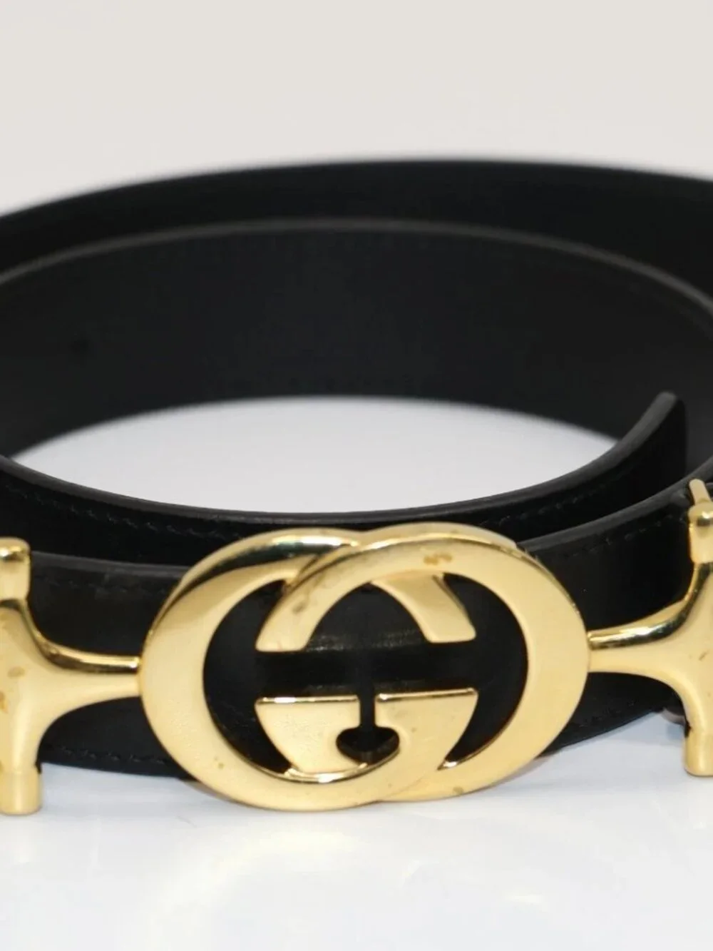 Gucci Zumi Women's Black Leather Belt w/Gold GG Buckle 550122 Size 85-34